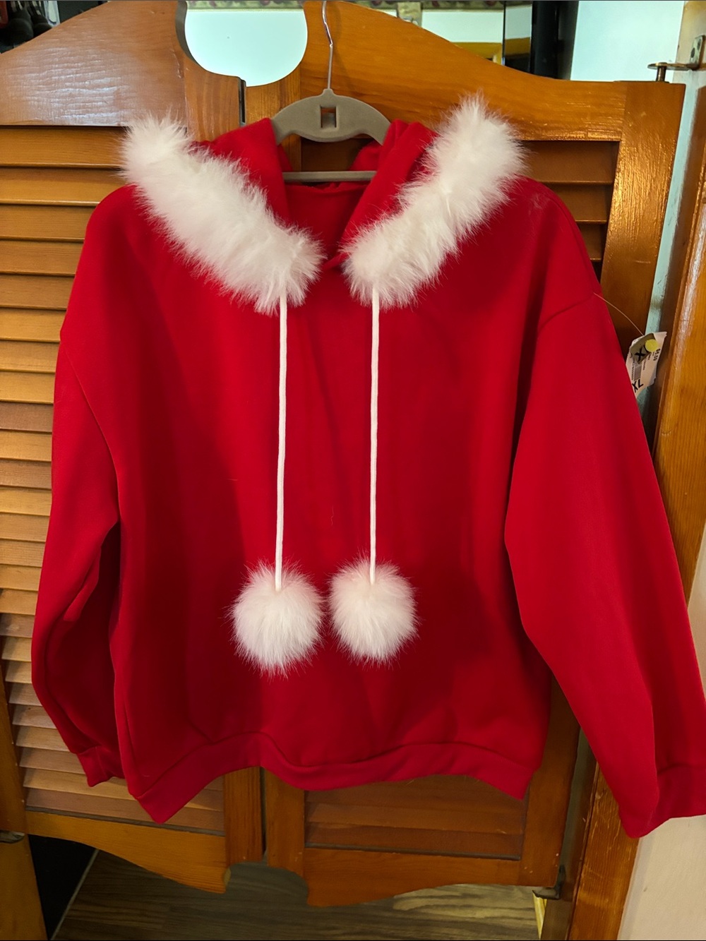 Red Hoodie with White Faux Fur Trim